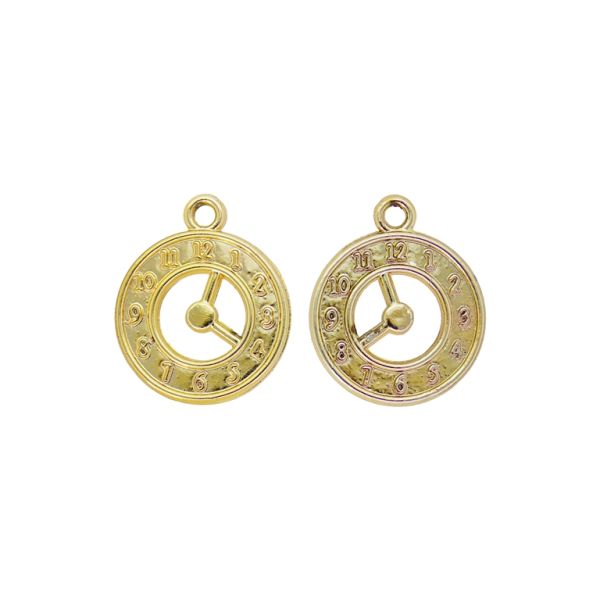 METAL BEADS WITH GLOSS - PENDANT - CLOCK 01 - 18x22x2mm GOLD (LIGHT) - PACKAGE 100g 43pcs. Hole-2.0mm
