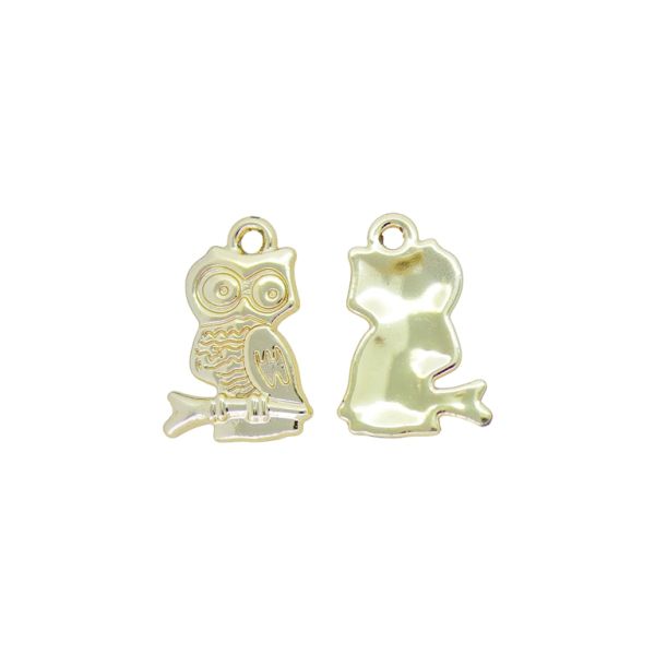 METAL BEADS WITH GLOSS - PENDANT - OWL 07 - 15x23x2mm GOLD (LIGHT) - PACKAGE 100g 56pcs. Hole-2.0mm