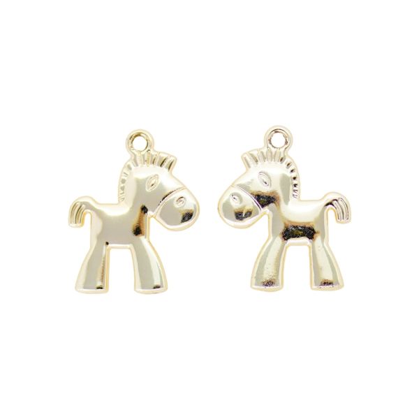 METAL BEADS WITH GLOSS - PENDANT - HORSE WITH MANE 02 - 20x25x2mm GOLD (LIGHT) - PACKAGE 100g 45pcs. Hole-2.0mm