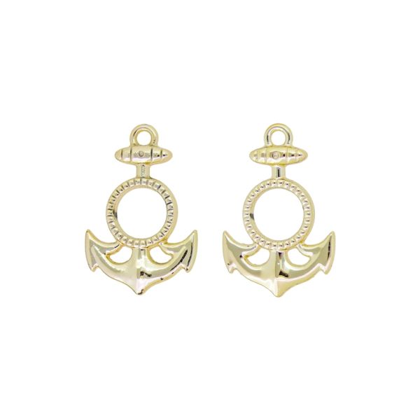 METAL BEADS WITH GLOSS - PENDANT - ANCHOR 08 - 17x26x4mm GOLD (LIGHT) - PACKAGE 100g 45pcs. Hole-2.0mm