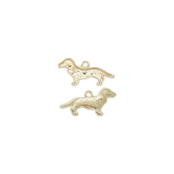 METAL BEADS WITH GLOSS - PENDANT - DOG 04 DACHSHUND - 21x10x1.5mm GOLD - PACKAGE 100g 134pcs. Hole-1.5mm