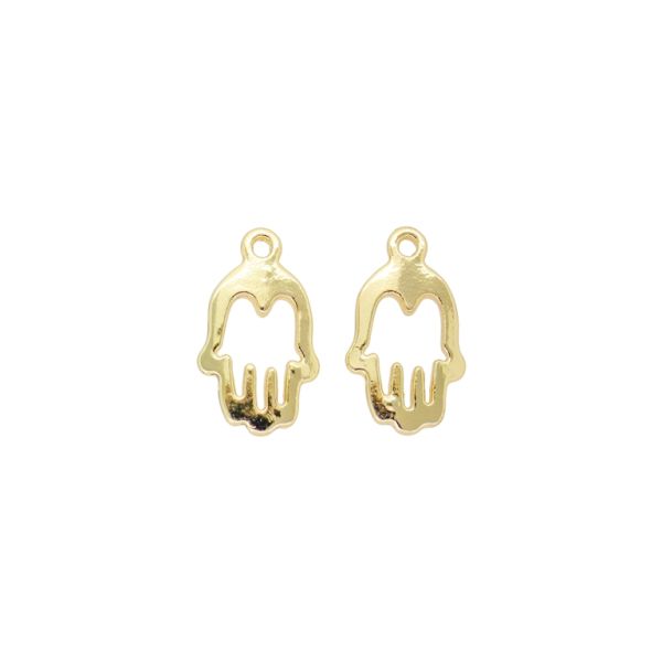 METAL BEADS WITH GLOSS - PENDANT - THE HAND OF FATIMA 06 - 12x20x2mm GOLD - PACKAGE 100g 65pcs. Hole-1.6mm