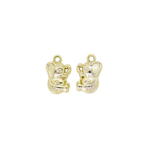METAL BEADS WITH GLOSS - PENDANT - ELEPHANT 12 - 11x16x5mm GOLD (LIGHT) - PACKAGE 100g 45pcs. Hole-1.9mm