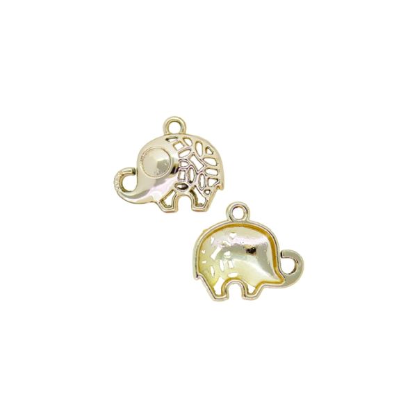 METAL BEADS WITH GLOSS - PENDANT - ELEPHANT 13 - 16x15x2.4mm GOLD (LIGHT) - PACKAGE 100g 105pcs. Hole-1.6mm