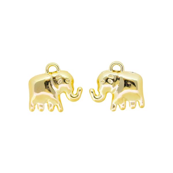 METAL BEADS WITH GLOSS - PENDANT - ELEPHANT 14 - 19x18x4mm GOLD (LIGHT) - PACKAGE 100g 31pcs. Hole-2.0mm