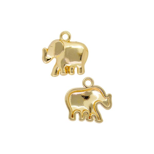 METAL BEADS WITH GLOSS - PENDANT - ELEPHANT 16 - 20x19x3mm GOLD - PACKAGE 100g 48pcs. Hole-2.3mm