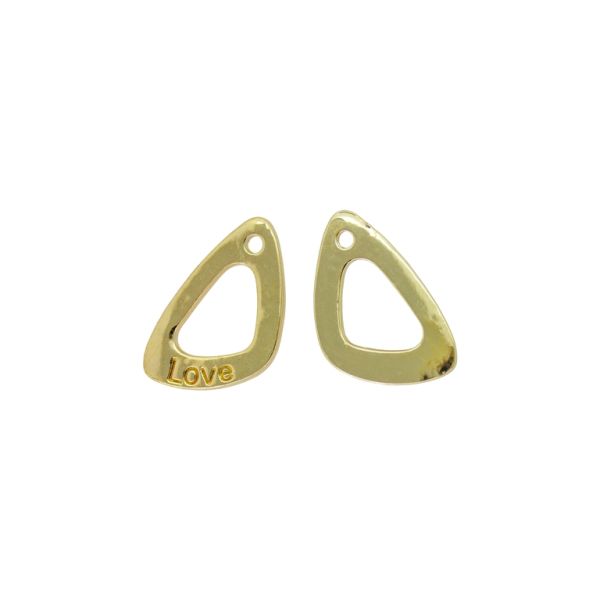 METAL BEADS WITH GLOSS - PENDANT - TRIANGLE 02 LOVE - 13x21x1.6mm GOLD - PACKAGE 100g 70pcs. Hole-1.8mm