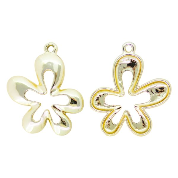 METAL BEADS WITH GLOSS - PENDANT - FLOWER 22 - 28x33x2mm GOLD (LIGHT) - PACKAGE 100g 34pcs. Hole-2.0mm
