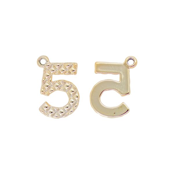 METAL BEADS WITH GLOSS - PENDANT - NUMBER 5 М3 - 17x24x1.5mm GOLD (LIGHT) - PACKAGE 100g 65pcs. Hole-2.0mm