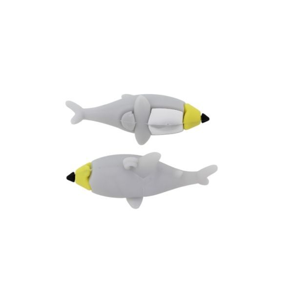 PLASTIC BEADS - SILICONE 3D - PENDANT - SHARK 02 PLANE - 54x22x21mm GRAY (LIGHT)-WHITE-YELLOW - PACKAGE 20pcs. Hole-1.8mm