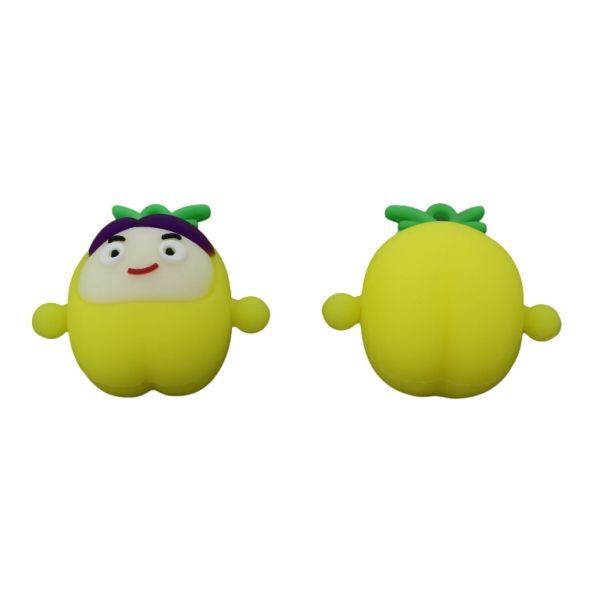 PLASTIC BEADS - SILICONE 3D - PENDANT - PINEAPPLE 04 - 41x37x27mm YELLOW-PURPLE-GREEN - PACKAGE 10pcs. Hole-1.8mm