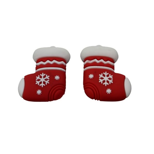 PLASTIC BEADS - SILICONE 3D - PENDANT - CHRISTMAS STOCKING 06 - 36x44x17mm RED И WHITE - PACKAGE 10pcs. Hole-1.8mm