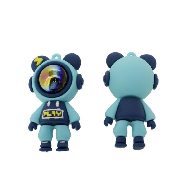 PLASTIC BEADS - SILICONE 3D - PENDANT - COSMONAUT 02 - 32x58x25mm TURQUOISE-BLUE (DARK)-YELLOW - PACKAGE 10pcs. Hole-1.8mm