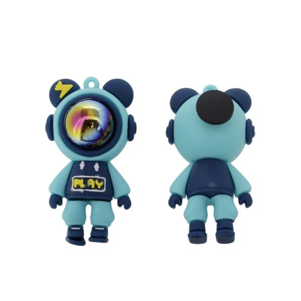 PLASTIC BEADS - SILICONE 3D - PENDANT - COSMONAUT 02 WITH BUTTON - 32x58x25mm TURQUOISE-BLUE (DARK)-YELLOW - PACKAGE 10pcs. Hole-1.8mm