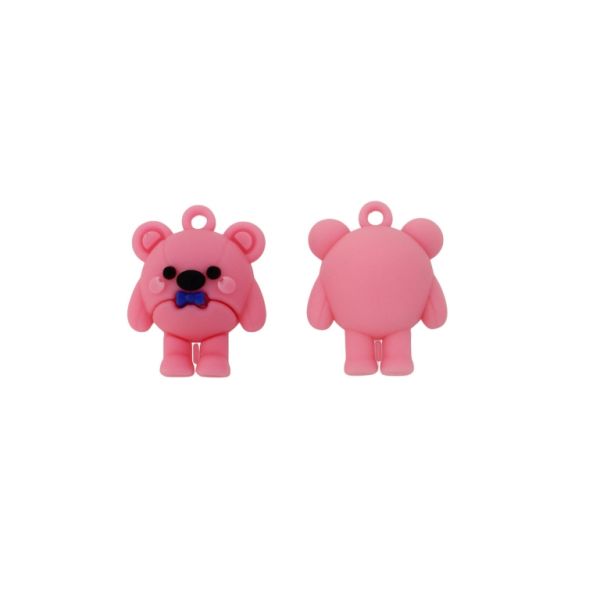 PLASTIC BEADS - SILICONE 3D - PENDANT - BEAR 31 - 24x31x20mm PINK-BLACK-BLUE (DARK) - PACKAGE 20pcs. Hole-3.0mm