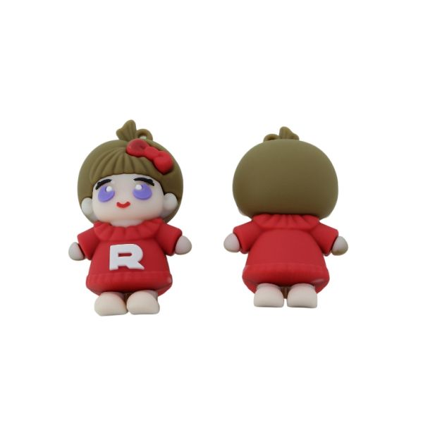 PLASTIC BEADS - SILICONE 3D - PENDANT - GIRL 11 - 30x53x22mm RED-BROWN-WHITE - PACKAGE 10pcs. Hole-1.8mm