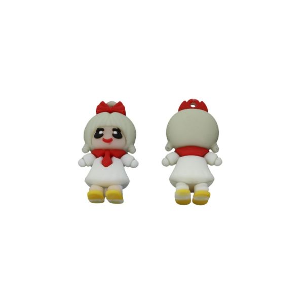 PLASTIC BEADS - SILICONE 3D - PENDANT - GIRL 12 - 21x40x15mm WHITE-RED-YELLOW - PACKAGE 20pcs. Hole-1.8mm