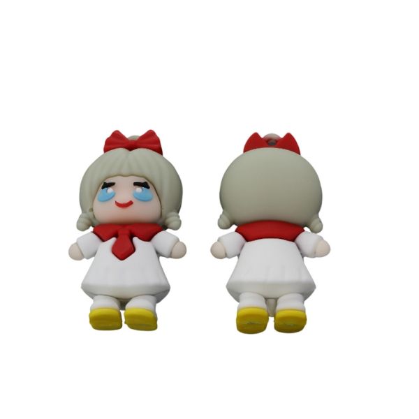 PLASTIC BEADS - SILICONE 3D - PENDANT - GIRL 12 - 29x53x22mm WHITE-RED-YELLOW - PACKAGE 10pcs. Hole-1.8mm