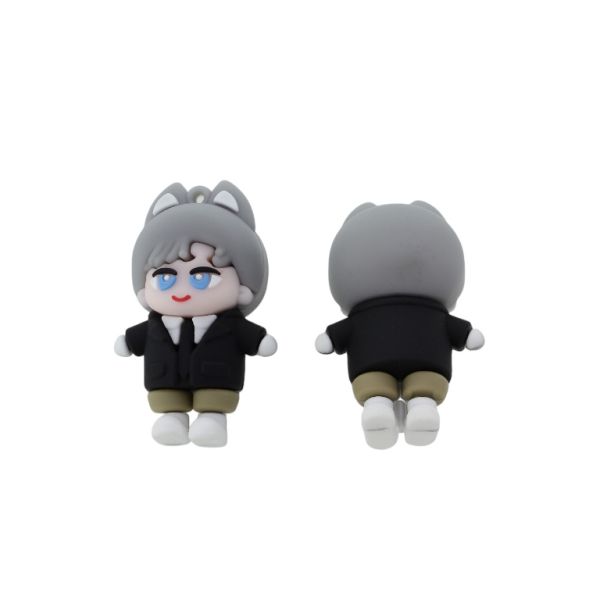 PLASTIC BEADS - SILICONE 3D - PENDANT - GIRL 14 - 30x49x23mm GRAY-BLACK-WHITE - PACKAGE 10pcs. Hole-1.8mm