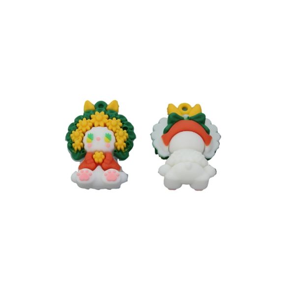 PLASTIC BEADS - SILICONE 3D - PENDANT - GIRL 17 - 25x35x15mm WHITE-YELLOW-GREEN - PACKAGE 20pcs. Hole-1.8mm