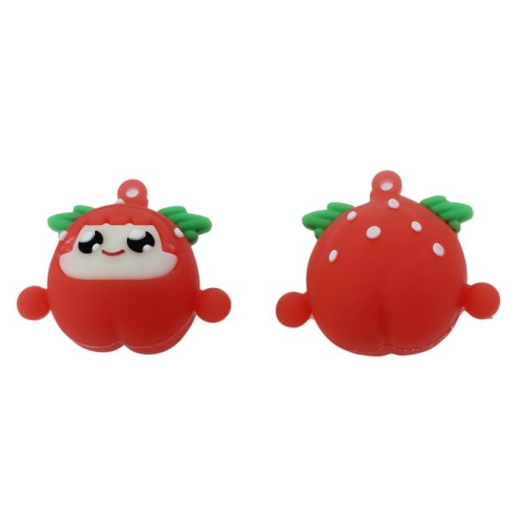 PLASTIC BEADS - SILICONE 3D - PENDANT - STRAWBERRY 14 - 44x38x28mm RED-GREEN-WHITE - PACKAGE 10pcs. Hole-1.8mm