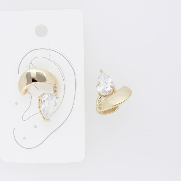 БИЖУТЕРИЯ - ОБЕЦА - ЗА ХРУЩЯЛ (CUFF) - ЛЯВА - МЕСИНГ И ЦИРКОН Е477 - ЗЛАТИСТО И БЯЛО - 1 бр.