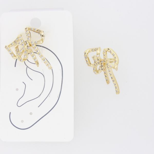 JEWELRY - EARRINGS - FOR CARTILAGE (CUFF) - LEFT - BRASS AND ZIRCON Е478 - GOLD AND WHITE - PACKAGE (3pcs.)