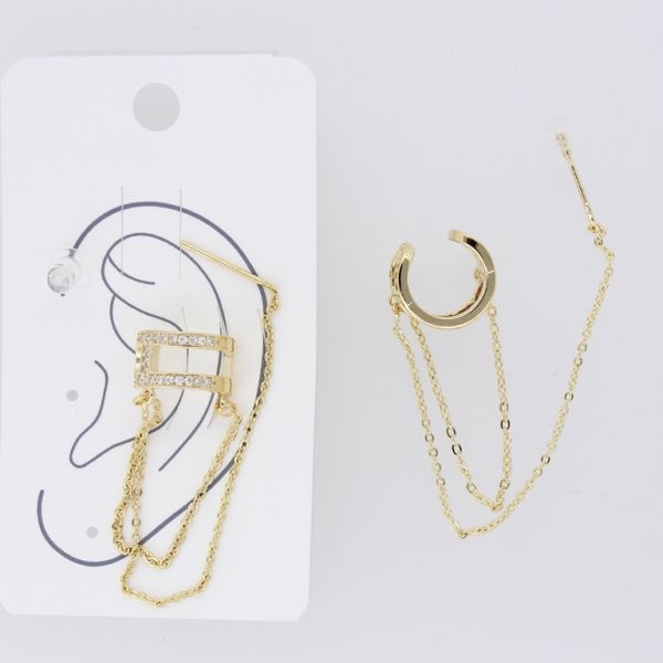 JEWELRY - EARRINGS - FOR CARTILAGE (CUFF) - LEFT - BRASS AND ZIRCON Е479 - GOLD AND WHITE - PACKAGE (3pcs.)