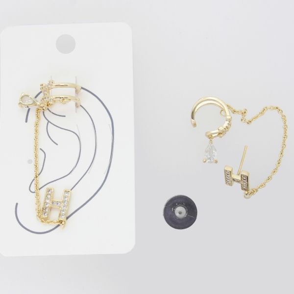 JEWELRY - EARRINGS - FOR CARTILAGE (CUFF) - LEFT - BRASS AND ZIRCON Е480 - GOLD AND WHITE - PACKAGE (3pcs.)