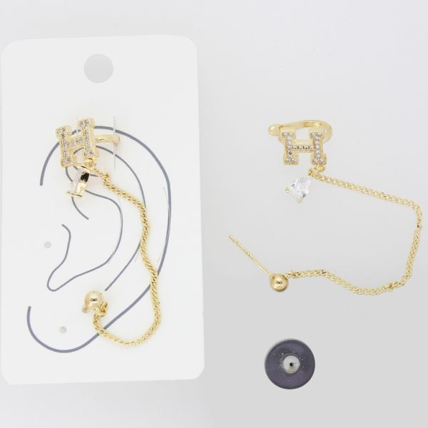 JEWELRY - EARRINGS - FOR CARTILAGE (CUFF) - LEFT - BRASS AND ZIRCON Е481 - GOLD AND WHITE - PACKAGE (3pcs.)