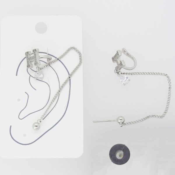 JEWELRY - EARRINGS - FOR CARTILAGE (CUFF) - LEFT - BRASS AND ZIRCON Е481 - NICKEL AND WHITE - 1pc.