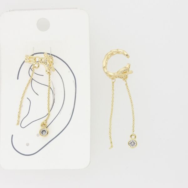 JEWELRY - EARRINGS - FOR CARTILAGE (CUFF) - LEFT - BRASS AND ZIRCON Е482 - GOLD AND WHITE - PACKAGE (3pcs.)