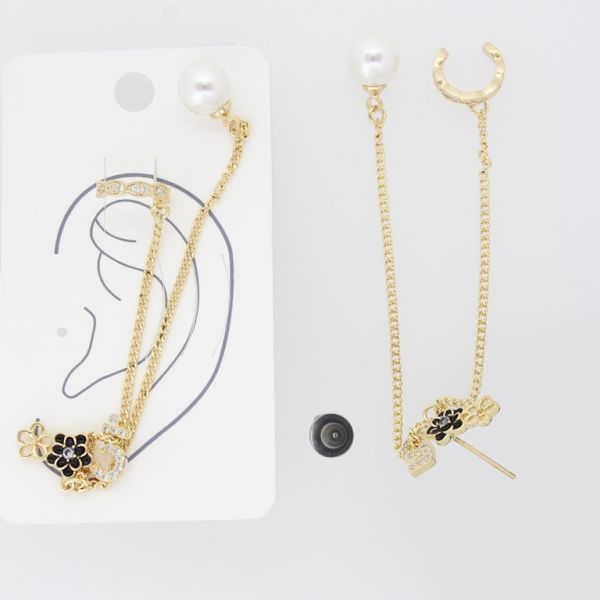 JEWELRY - EARRINGS - FOR CARTILAGE (CUFF) - LEFT - BRASS AND ZIRCON Е483 - GOLD AND WHITE - PACKAGE (3pcs.)