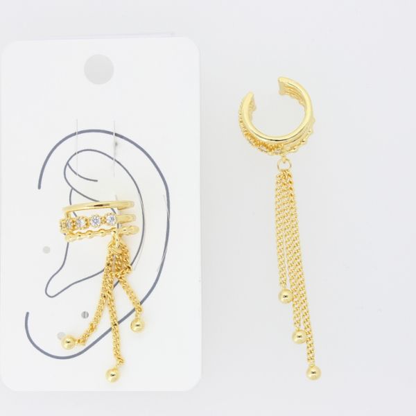 JEWELRY - EARRINGS - FOR CARTILAGE (CUFF) - LEFT - BRASS AND ZIRCON Е485 - GOLD AND WHITE - PACKAGE (3pcs.)