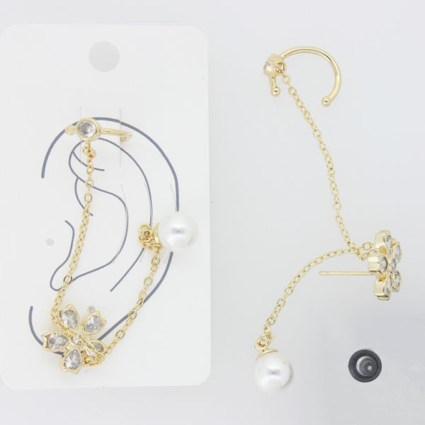 JEWELRY - EARRINGS - FOR CARTILAGE (CUFF) - LEFT - BRASS AND ZIRCON Е486 - GOLD AND WHITE - 1pc.