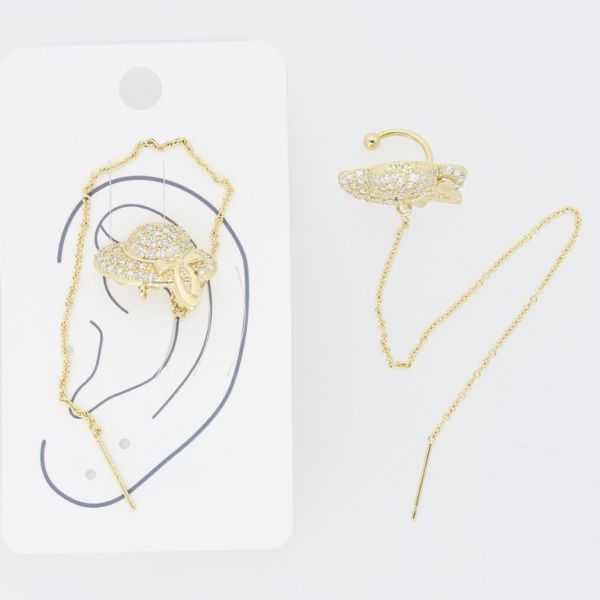 JEWELRY - EARRINGS - FOR CARTILAGE (CUFF) - LEFT - BRASS AND ZIRCON Е487 - GOLD AND WHITE - PACKAGE (3pcs.)