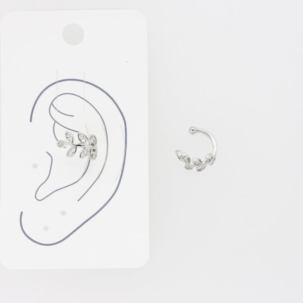 JEWELRY - EARRINGS - FOR CARTILAGE (CUFF) - LEFT - BRASS AND ZIRCON Е488 - SILVER AND WHITE - 1pc.