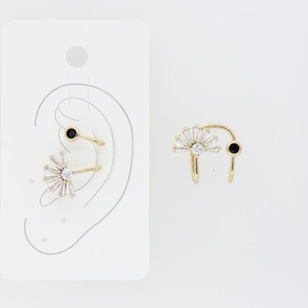 JEWELRY - EARRINGS - FOR CARTILAGE (CUFF) - BRASS AND ZIRCON Е475 - GOLD AND WHITE - PACKAGE (3pcs.)