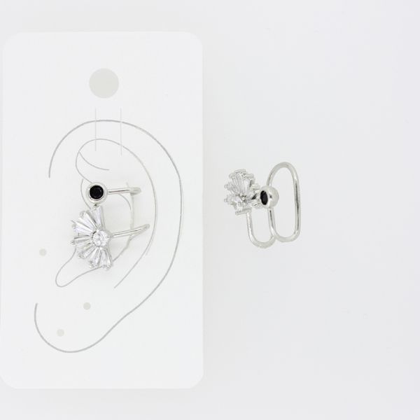 JEWELRY - EARRINGS - FOR CARTILAGE (CUFF) - BRASS AND ZIRCON Е475 - NICKEL AND WHITE - PACKAGE (3pcs.)