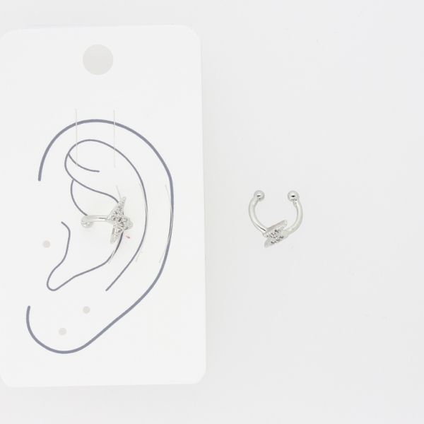 JEWELRY - EARRINGS - FOR CARTILAGE (CUFF) - BRASS AND ZIRCON Е489 - NICKEL AND WHITE - PACKAGE (3pcs.)