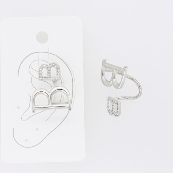 JEWELRY - EARRINGS - FOR CARTILAGE (CUFF) - BRASS AND ZIRCON Е490 - NICKEL AND WHITE - PACKAGE (3pcs.)