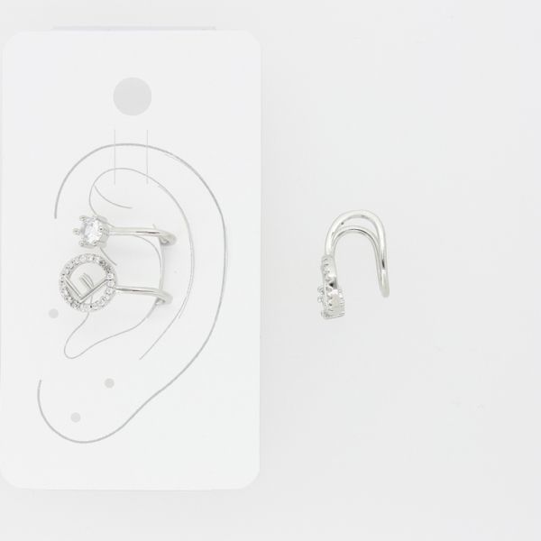 JEWELRY - EARRINGS - FOR CARTILAGE (CUFF) - BRASS AND ZIRCON Е492 - NICKEL AND WHITE - PACKAGE (3pcs.)