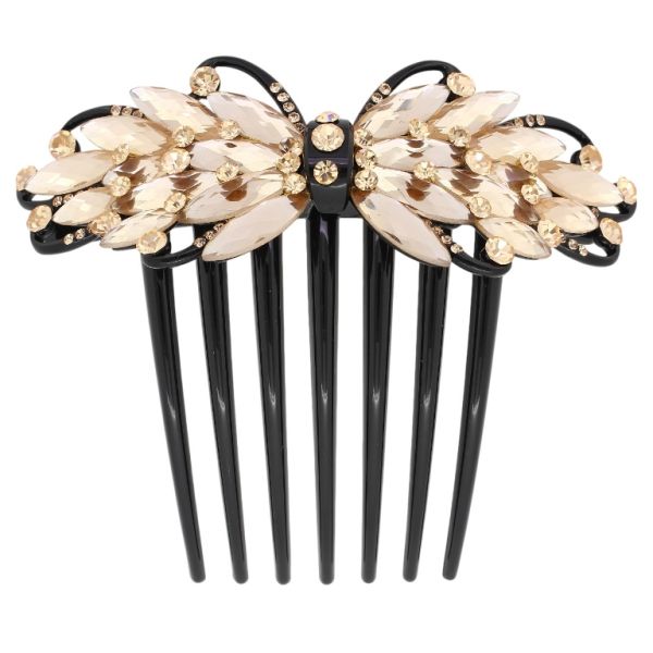 JEWELRY - DECORATIVE COMB WITH GLASS CRYSTALS DG012 - 11x9.4cm BLACK WITH BEIGE (LIGHT) AND BEIGE - PACKAGE 2pcs.
