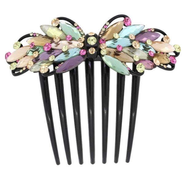 JEWELRY - DECORATIVE COMB WITH GLASS CRYSTALS DG012 - 11x9.4cm BLACK WITH MIX - PACKAGE 2pcs.