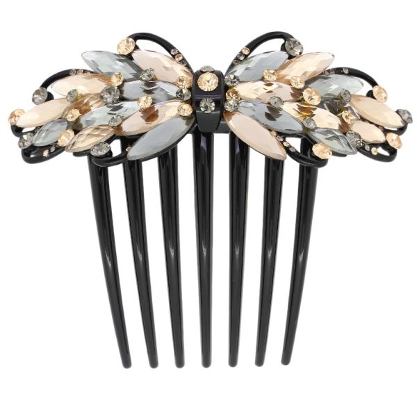 JEWELRY - DECORATIVE COMB WITH GLASS CRYSTALS DG012 - 11x9.6cm BLACK WITH BEIGE AND GRAY - PACKAGE 2pcs.