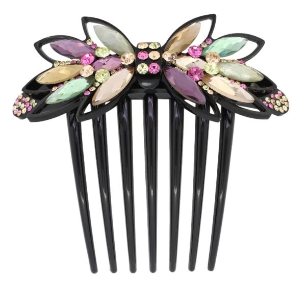 JEWELRY - DECORATIVE COMB WITH GLASS CRYSTALS DG013 - 11x9.6cm BLACK WITH MIX - 1pc.