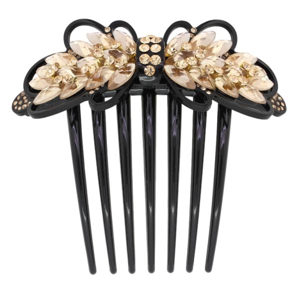 JEWELRY - DECORATIVE COMB WITH GLASS CRYSTALS DG014 - 10x10cm BLACK WITH BEIGE (LIGHT) AND BEIGE - PACKAGE 2pcs.