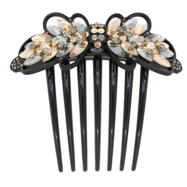 JEWELRY - DECORATIVE COMB WITH GLASS CRYSTALS DG014 - 10x10cm BLACK WITH BEIGE (LIGHT) AND GRAY - PACKAGE 2pcs.