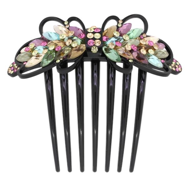 JEWELRY - DECORATIVE COMB WITH GLASS CRYSTALS DG014 - 10x10cm BLACK WITH MIX - 1pc.