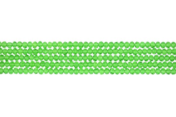 GLASS BEADS - FACETED RONDELLE CRYSTALS - 4x3mm - TRANSPARENT - GREEN (LIGHT) 020 - STRING (128pcs.) Hole-1.0mm